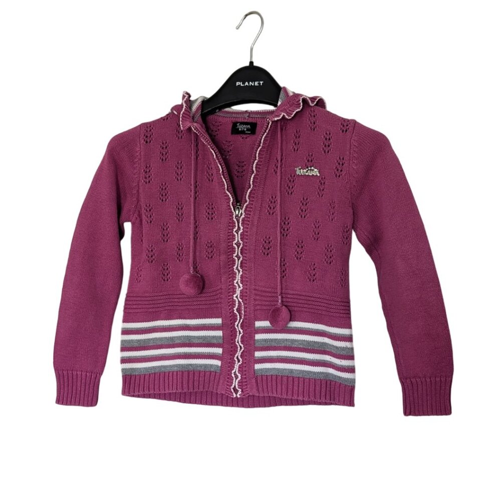 TUZAMA Girl's Magenta/Purple Zip-Up Hoodie with Pompom